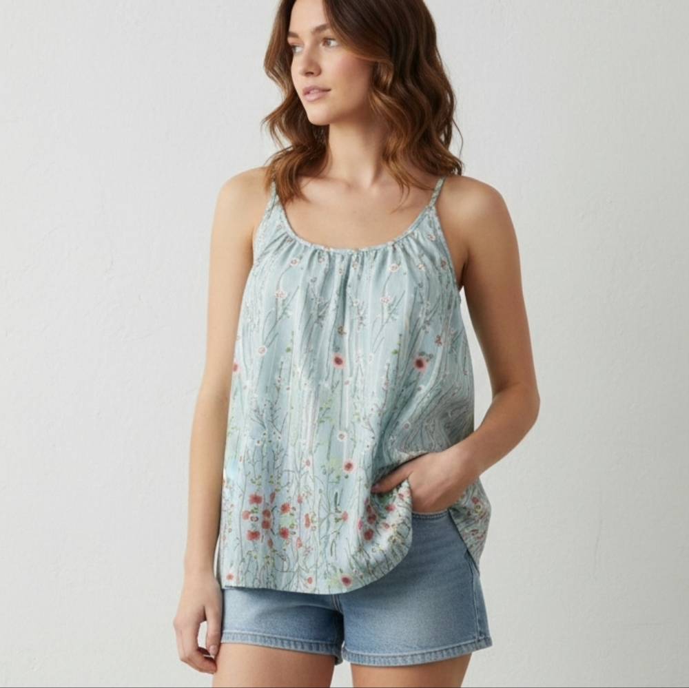 NWT Blue Coral Floral Tank Y2K Boho Hippie Fairy L